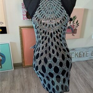 Elegant Black and Blue Patterned Dress